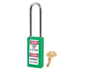 Master Lock 411LT Green Zenex Thermoplastic Safety Padlock 1 1/2" Wide 3" Tall Shackle 6-Pin Cylinder Keyed Different