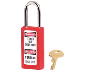Master Lock 411RED Red Zenex Thermoplastic Safety Padlock 1 1/2" Wide 1 1/2" Tall Shackle 6-Pin Cylinder Keyed Alike