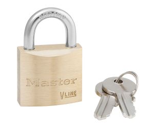 Master Lock 4130KA-142 V-Line Brass Padlock 1 1/8" Wide 9/16" Tall Shackle Non-Rekeyable 4-Pin Cylinder Keyed Alike