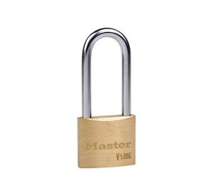 Master Lock 4140LH-KD2341 V-Line Brass Padlock 1-1/2" Wide 2" Tall Shackle Non-Rekeyable 4-Pin Cylinder Keyed Different