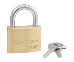 Master Lock 4150KA-41242 V-Line Brass Padlock 1 7/8" Wide 15/16" Tall Shackle Non-Rekeyable 5-Pin Cylinder Keyed Alike