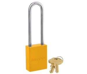 Master Lock 6835LTYLW Yellow Powder Coated Aluminum Safety Padlock 1 1/2" Wide 3" Tall Shackle 5-Pin Cylinder Keyed Different