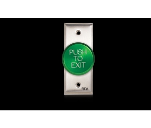 BEA 10ACPBDA9 Pneumatic Push Button, Jamb Plate, Oversized 2 In. Green Button, "Push To Exit"