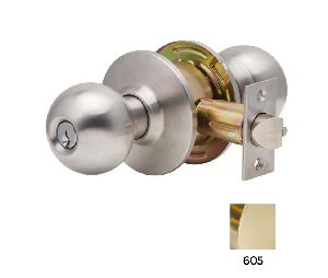 Dexter C2000-CLRM-B-605-KDC Cylindrical Lock, Classroom, Grade 2, 2-3/4" Backset, ANSI Strike, Ball Knob, Schlage C Keyway, Keyed Different, Bright Brass