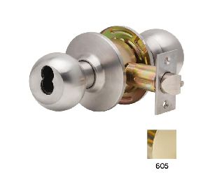 Dexter C2000-ENTR-B-605-SFIC Cylindrical Lock, Entry/Office, Grade 2, 2-3/4" Backset, ANSI Strike, Ball Knob, SFIC Prep, Less Core, Bright Brass