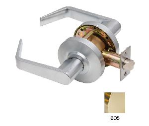 Dexter C2000-PASS-R-605 Cylindrical Lock, Passage, Grade 2, 2-3/4" Backset, ANSI Strike, Regular Lever, Bright Brass