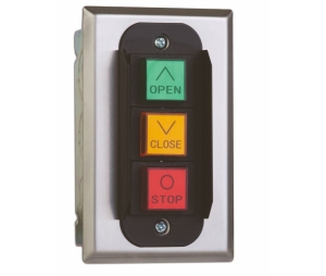 Camden CI-PBS3 Push Button Control Station, Interior Use, 3 Button, Open/Close/Stop, Flush or Surface Mount, Stainless Faceplate