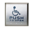 Camden CM-45K-4 Push Plate Switch with Kinetic Wireless Transmitter, WHEELCHAIR Symbol and "PUSH TO OPEN" Text, Satin Stainless Steel