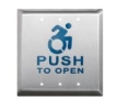 Camden CM-45K-A4 Push Plate Switch with Kinetic Wireless Transmitter, ACTIVE WHEELCHAIR Symbol and "PUSH TO OPEN" text, Satin Stainless Steel