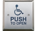 Camden CM-46K-4 4-1/2" Square Exposed Screws, Push Plate Switch with Kinetic Wireless Transmitter, WHEELCHAIR Symbol and "PUSH TO OPEN" Text