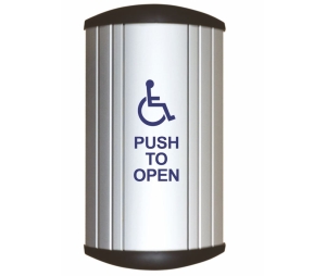 Camden CM-7509-4 Column Push Plate Switch, 9", SPDT Momentary Switch, Wheelchair/PUSH TO OPEN, Clear Aluminum Anodized