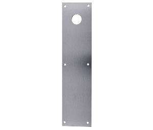Don-Jo CFK-70-630 Push Plate, .050 in. Thick x 3-1/2 in. x 15 in., with 2-1/8 in. Cylindrical Lock Hole Satin Stainless Steel