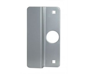 Don-Jo OLP-2651 SL 2 5/8" x 6 1/2" Latch Protector for Center Hung Outswing Aluminum Doors 1 3/8" Offset - Silver Coated Finish