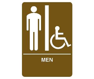 Don-Jo HS-9060-01 A.D.A. Sign, Men/Handicap, 6 in. Wide x 9 in. High, Raised Lettering, White on Brown