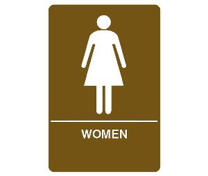 Don-Jo HS-9060-04 A.D.A. Sign, Women, 6 in. Wide x 9 in. High, Raised Lettering, White on Brown