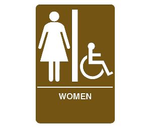 Don-Jo HS-9060-05 A.D.A. Sign, Women/Handicap, 6 in. Wide x 9 in. High, Raised Lettering, White on Brown