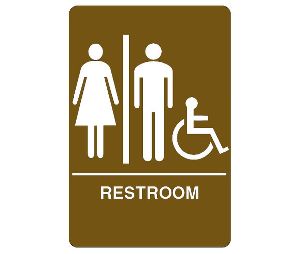Don-Jo HS-9060-32 A.D.A. Sign, Women/Men/Handicap/Restroom, 6 in. Wide x 9 in. High, Raised Lettering, White on Brown