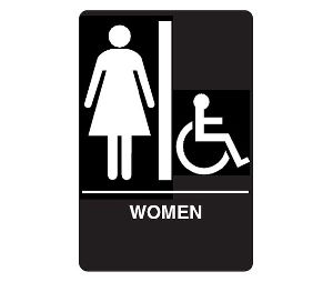 Don-Jo HS-9090-05 A.D.A. Sign, Women/Handicap, 6 in. Wide x 9 in. High, Raised Lettering, White on Black