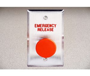 Dortronics WR5211-MP23-RXE4 5210 Series Weather Resistant Single Gang Exit Button, 1-9/16" Diameter Mushroom Push Button, Red Button, Engraved "PUSH TO RELEASE"