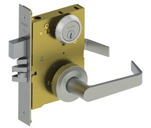 Hager 3853S-WTN-32D-SC1 3800 Series Sectional Grade 1 Fixed Cylinder Mortise Lock, 6 Pin Cylinder, 2-3/4" Backset, Entry Function, Withnell Lever Style, Sectional Trim, Satin Stainless Steel