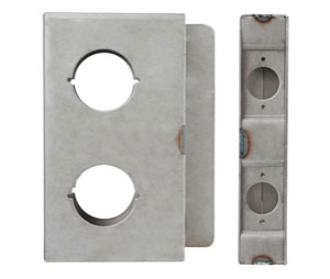 Keedex K-BXDBL234-AL Double Gate Box, Cylindrical, 2 3/4" Backset, 2 1/8" Hole, 4" Center to Center, Aluminum, Compatible with Schlage H Series Locks, 1 ea