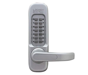 Lockey 1150-DC-SC-L Pushbutton Lock 1150-DC-SC-L, Mechanical Double Combination Heavy Duty Lever Lock, Left Hand, Satin Chrome