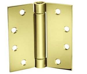 McKinney 1502443 4" x 4" Steel Single Acting Standard Weight Full Mortise Spring Hinge - Bright Brass Finish