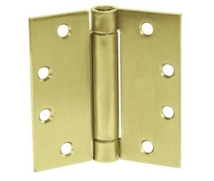 McKinney 1502444 4" x 4" Steel Single Acting Standard Weight Full Mortise Spring Hinge - Satin Brass Finish