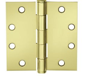 McKinney T2714-4X4-3 Full Mortise, 5-Knuckle, Standard Weight, 4" x 4" Square Corner Hinge - Bright Brass Finish
