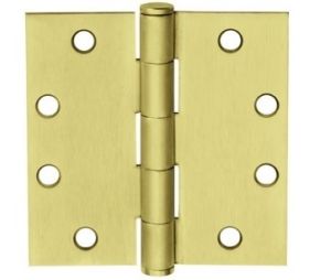 McKinney T2714-4X4-3-NRP 4" x 4" Full Mortise Hinge, Standard Weight, 5-Knuckle, Plain Bearing, Non Removable Pin - Bright Brass Finish