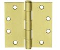 McKinney T2714-4X4-3-NRP 4" x 4" Full Mortise Hinge, Standard Weight, 5-Knuckle, Plain Bearing, Non Removable Pin - Bright Brass Finish