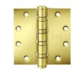McKinney T4A33864123BT 4-1/2" x 4-1/2" Non Ferrous Heavy Weight 5-Knuckle Ball Bearing Hinge with Ball Tip - Bright Brass Finish