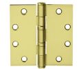 McKinney TA2314-4-1-2X4-1-2-3 4-1/2" x 4-1/2" Full Mortise Hinge, Standard Weight, 5-Knuckle, Ball Bearing - Bright Brass Finish