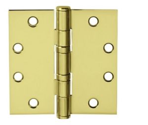 McKinney TA2314-4-1-2X4-1-2-3-NRP 4-1/2" x 4-1/2" Full Mortise Hinge, 5-Knuckle, Standard Weight, Square Corner, Non-Removable Pin - Bright Brass Finish