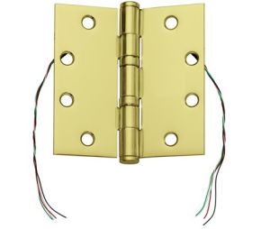 McKinney TA27144123CC2 4-1/2" x 4-1/2" Concealed Circuit Electric Hinge, 2 Wire, Standard Weight, 5-Knuckle, Ball Bearing - Bright Brass Finish
