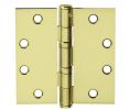 McKinney TA2714-4-1/2 x 4-1/2-3-NRP 4-1/2" x 4-1/2" Full Mortise Hinge,Standard Weight, 5-Knuckle, Ball Bearing, Non Removable Pin - Bright Brass Finish