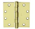 McKinney TA2714-4X4-3-NRP 4" x 4" Full Mortise Hinge, Standard Weight, 5-Knuckle, Ball Bearing, Square Corner, Non Removable Pin - Bright Brass Finish