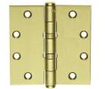 McKinney TA2714-4X4-4-NRP 4" x 4" Full Mortise Hinge, Standard Weight, 5-Knuckle, Ball Bearing, Square Corner, Non Removable Pin - Satin Brass Finish