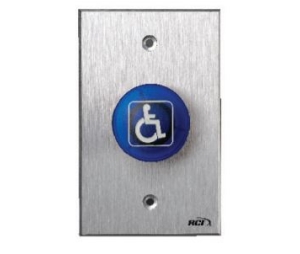 RCI 916-BH-MA-28 Tamper Resistant Handicap Button, Blue with Handicap Logo, Maintained, Brushed Aluminum
