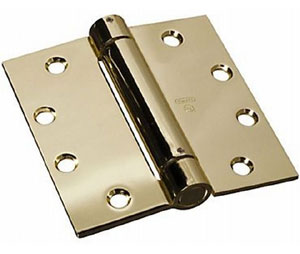 Stanley RS2060R 4-1/2 x 4-1/2 3 Reverse Single Acting, Full Mortise, Standard Weight Spring Hinge - 4-1/2" x 4-1/2", Sqaure Corners, Polished Brass