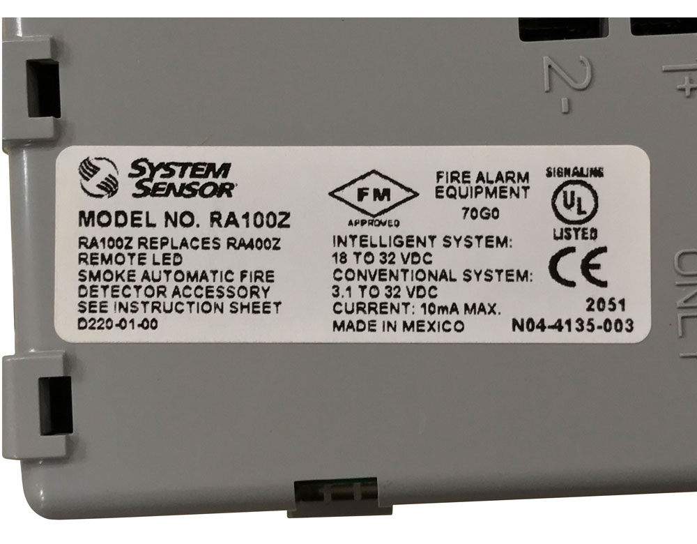 System Sensor RA100Z Duct Smoke Detector Accessories Remote LED