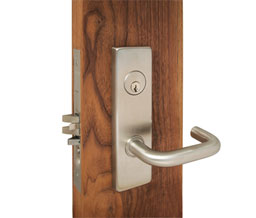 TownSteel MDE-R 14 Bergen US32D Designer Regular Escutcheon Style Double Cylinder Storeroom Function Heavy Duty Mortise Lock with Bergen Plated Lever - Satin Stainless Steel