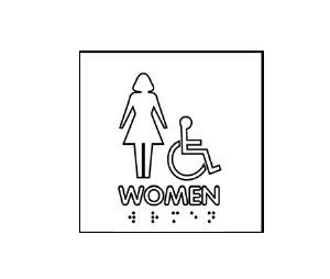 Trimco 528 ADA Restroom Sign - WOMEN with Handicap and Braille - White on Blue 8" x 8"