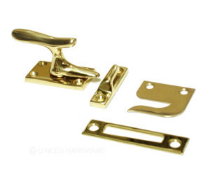 U Need Hardware CF600-605/US3 Solid Brass Large Casement Window Fastener - Polished Brass