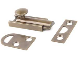 U Need Hardware SB002-609/US5 Solid Brass Surface Bolt 2" - Antique Brass Slide Bolt