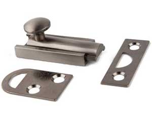 U Need Hardware SB002-620/15A Solid Brass Surface Bolt 2" - Antique Nickel/Pewter Slide Bolt