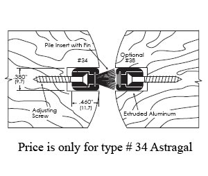 Zero 34G 60" Gold Anodized Mortised Astragal with Brush