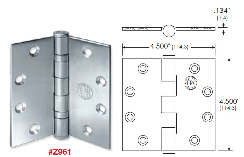 Zero Z961(USP) Full Mortise Steel Prime Hinge