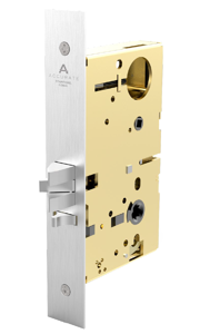 AccurateLH 9044.212.18L/1R/GF1106.US4NL.RHR.138 Institutional Privacy Door Lock 2-1/2" Backset, for 1-3/8" Doors, RHR, 18L Lever, 1R Rose, GF1106 Thumb Turn, Satin Brass + No Lcq Fin
