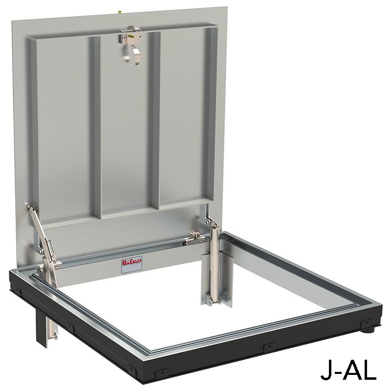 detail image for Bilco J-AL 3x3 FP Single Leaf Floor Access Door - Drainage Channel Frame 300 PSF Pedestrian Load, 36" x 36", Aluminum, Diamond Pattern, Fall Protection